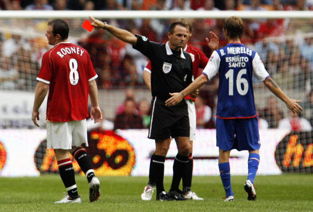 Wayne Rooney is sent off against FC Porto on the first day of the 2006 Amsterdam Tournament. AFP PHOTO / ANP PHOTO / FRED ERNST