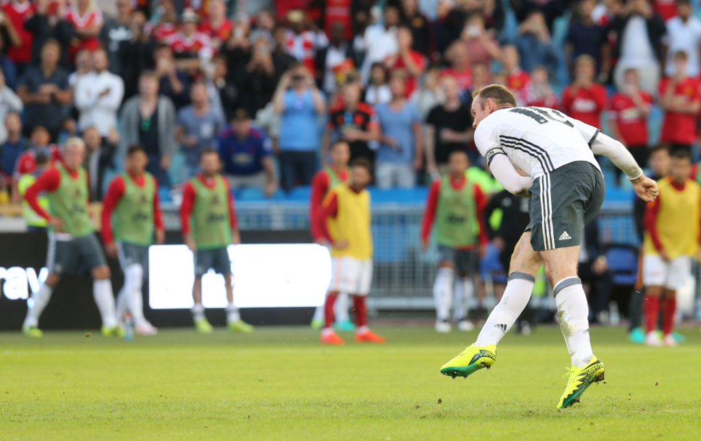 GOTHENBURG, SWEDEN - JULY 30:  Wayne Rooney of Manchester United scores their third goal of Galatasary during the pre-season friendly match between Manchester United and Galatasaray at Ullevi on July 30, 2016 in Gothenburg, Sweden.  (Photo by John Peters/Man Utd via Getty Images)