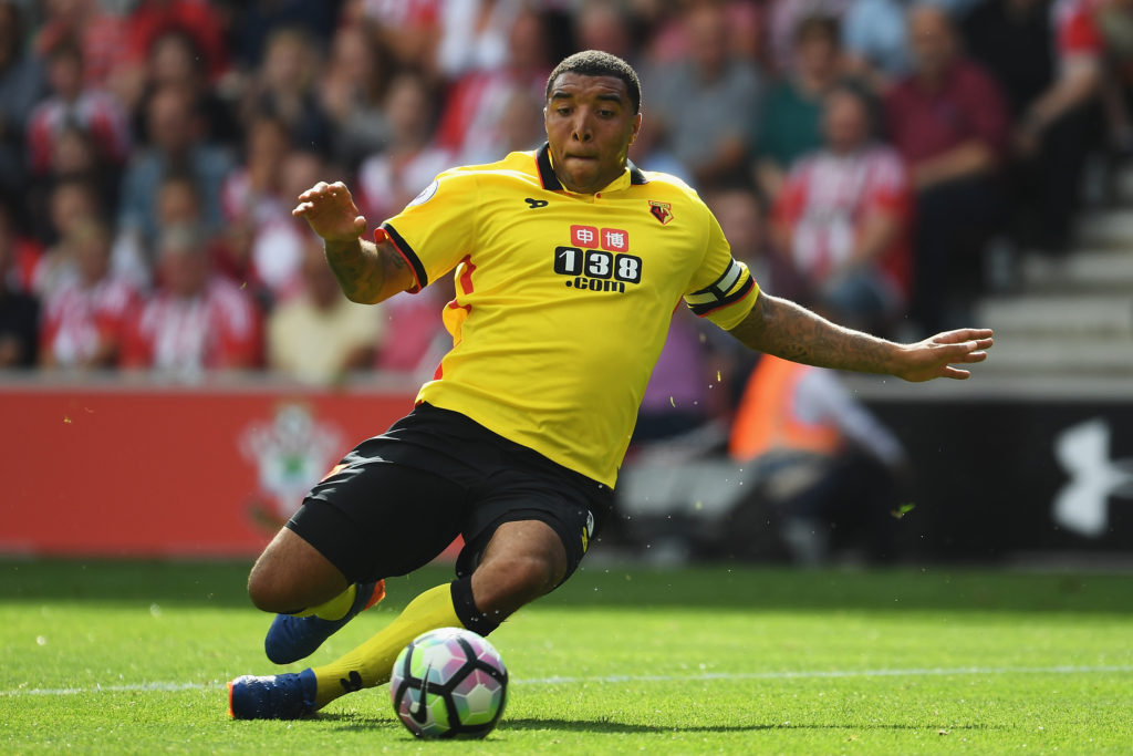 SOUTHAMPTON, ENGLAND - AUGUST 13:  Troy Deeney of Watford in action during the Premier League match between Southampton and Watford at St Mary's Stadium on August 13, 2016 in Southampton, England.  (Photo by Mike Hewitt/Getty Images)