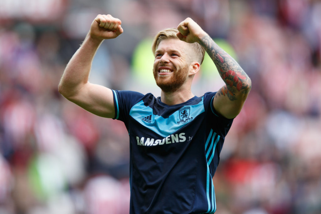 SUNDERLAND, ENGLAND - AUGUST 21: Adam Clayton of Middlesbrough celebrates during the Premier League match between Sunderland and Middlesbrough at Stadium of Light on August 21, 2016 in Sunderland, England. (Photo by Robbie Jay Barratt - AMA/Getty Images)