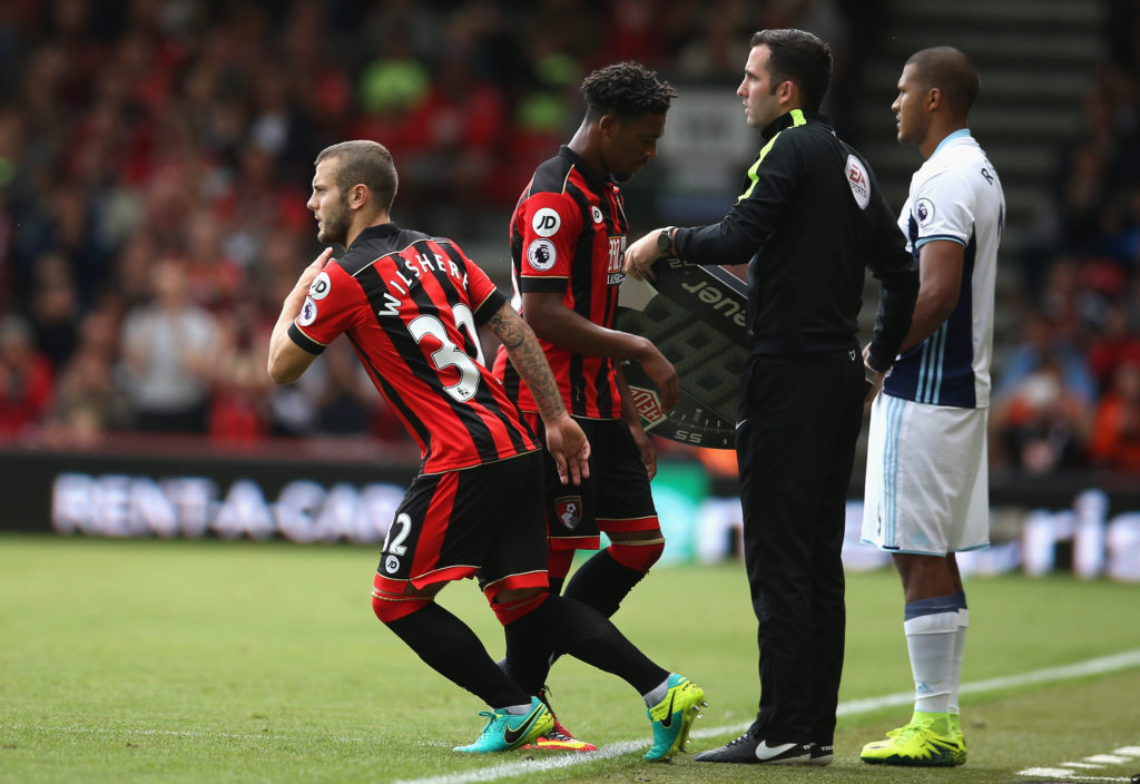 BOURNEMOUTH, ENGLAND - SEPTEMBER 10: Jack Wilshere of AFC Bournemouth comes on for AFC Bournemouth during the Premier League match between AFC Bournemouth and West Bromwich Albion at Vitality Stadium on September 10, 2016 in Bournemouth, England.  (Photo by Steve Bardens/Getty Images)