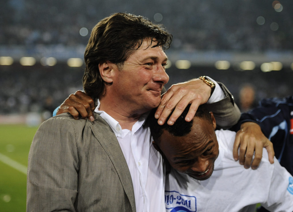 Walter Mazzarri and Juan Zuniga during their time together at Napoli. Picture: AFP PHOTO / ROBERTO SALOMONE (Photo credit should read ROBERTO SALOMONE/AFP/Getty Images)