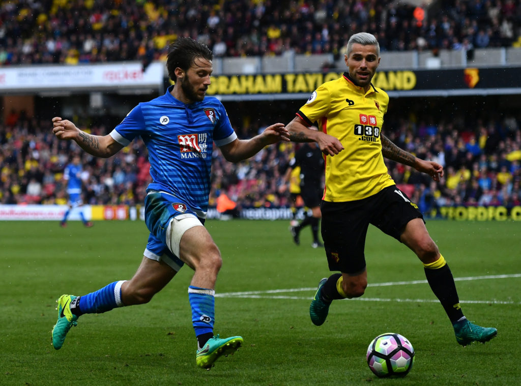 Valon Behrami battles with AFC Bournemouth's Harry Arter. (Photo by Dan Mullan/Getty Images)