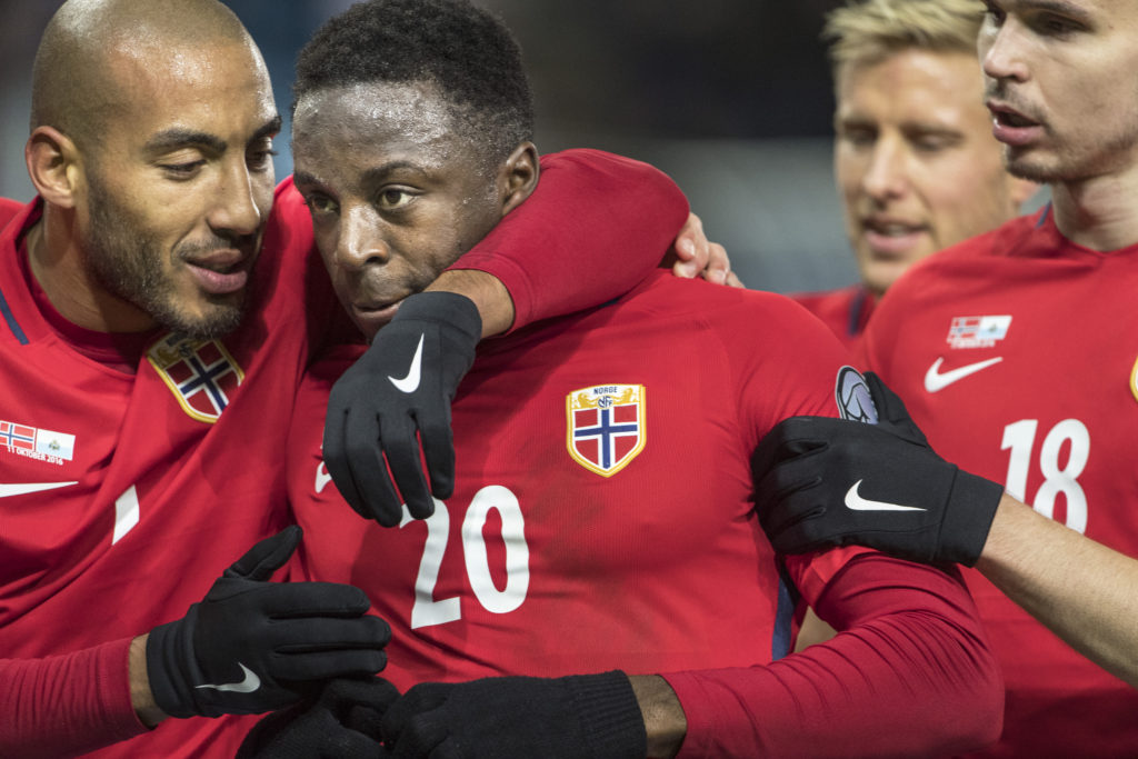 Adama Diomande celebrates his midweek goal for Norway. (Photo by Trond Tandberg/Getty Images)