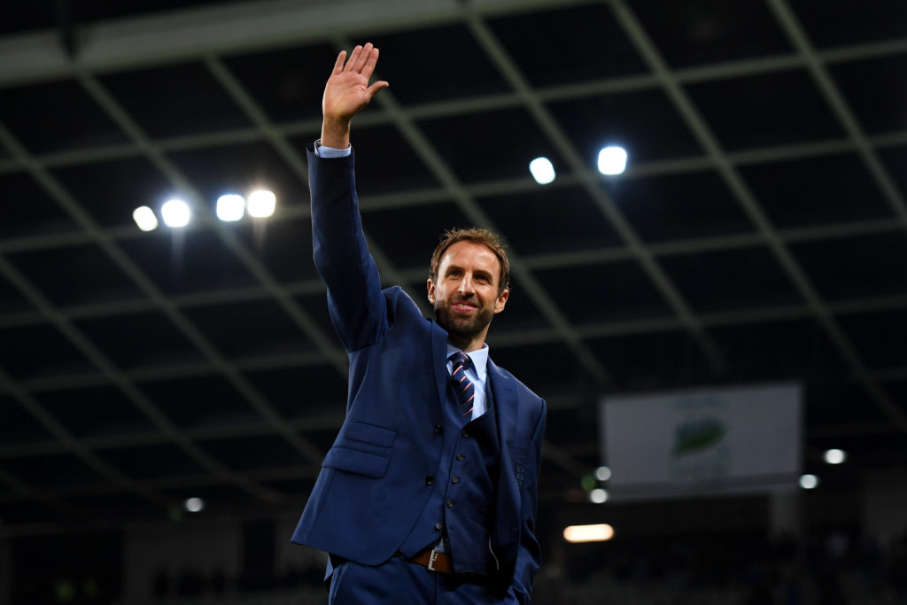 LJUBLJANA, SLOVENIA - OCTOBER 11:  Interim England manager Gareth Southgate waves to the crowd as he walks on the pitch before the FIFA 2018 World Cup Qualifier Group F match between Slovenia and England at Stadion Stozice on October 11, 2016 in Ljubljana, Slovenia.  (Photo by Laurence Griffiths/Getty Images)