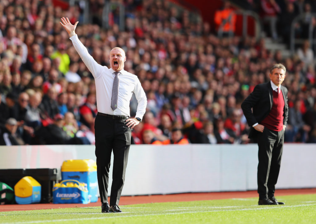 SOUTHAMPTON, ENGLAND - OCTOBER 16:  Sean Dyche manager of Burnley (L) shouts as Claude Puel manager of Southampton looks on during the Premier League match between Southampton and Burnley at St Mary's Stadium on October 16, 2016 in Southampton, England.  (Photo by Richard Heathcote/Getty Images)