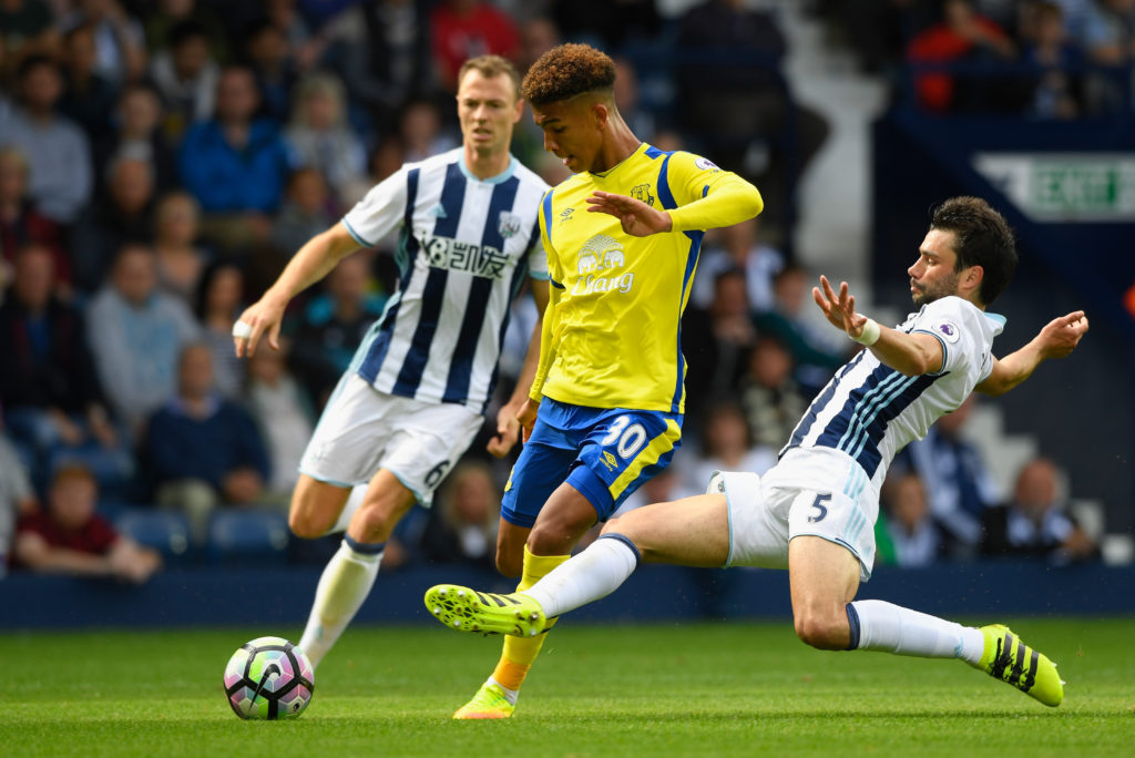 Mason Holgate in action during the game with West Bromwich Albion. (Photo by Stu Forster/Getty Images)