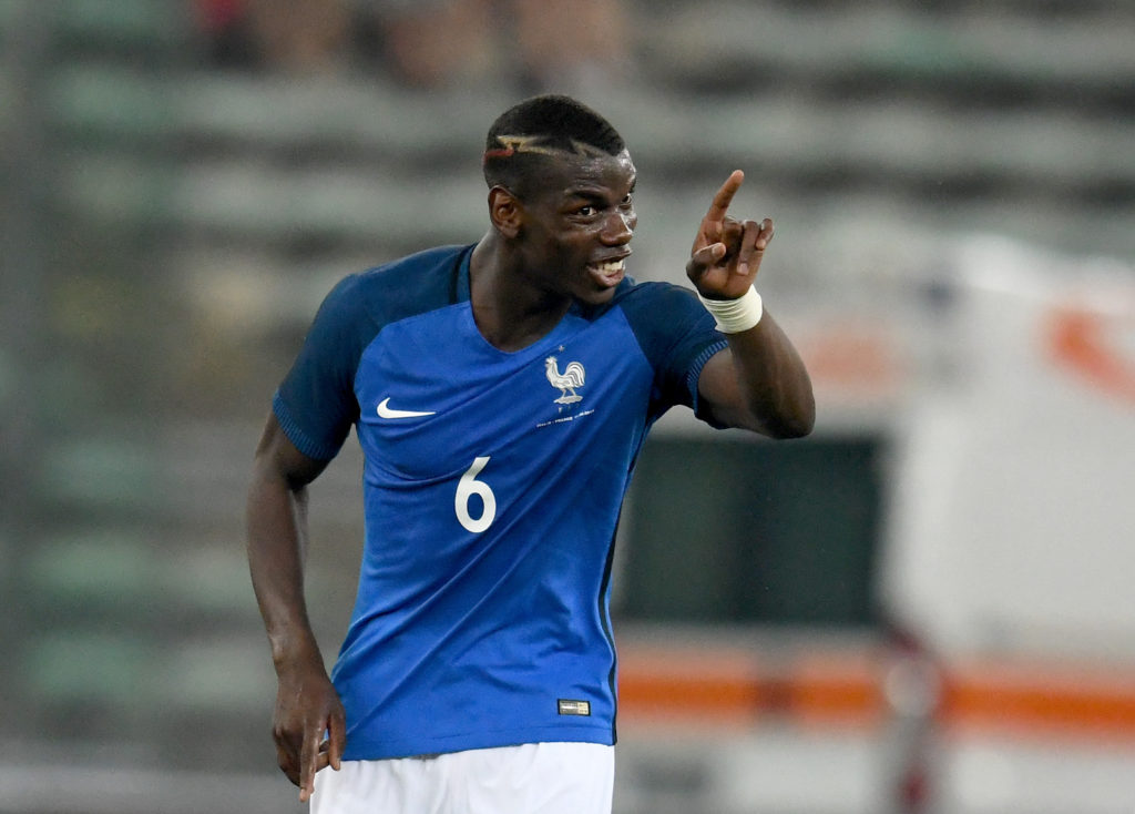 BARI, ITALY - SEPTEMBER 01:  Paul Pogba of France reacts during the international friendly match between Italy and France at Stadio San Nicola on September 1, 2016 in Bari, Italy.  (Photo by Claudio Villa/Getty Images)
