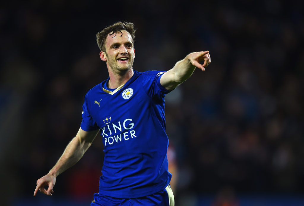 LEICESTER, ENGLAND - MARCH 01: Andy King of Leicester City celebrates scoring his team's second goal during the Barclays Premier League match between Leicester City and West Bromwich Albion at The King Power Stadium on March 1, 2016 in Leicester, England.  (Photo by Laurence Griffiths/Getty Images)