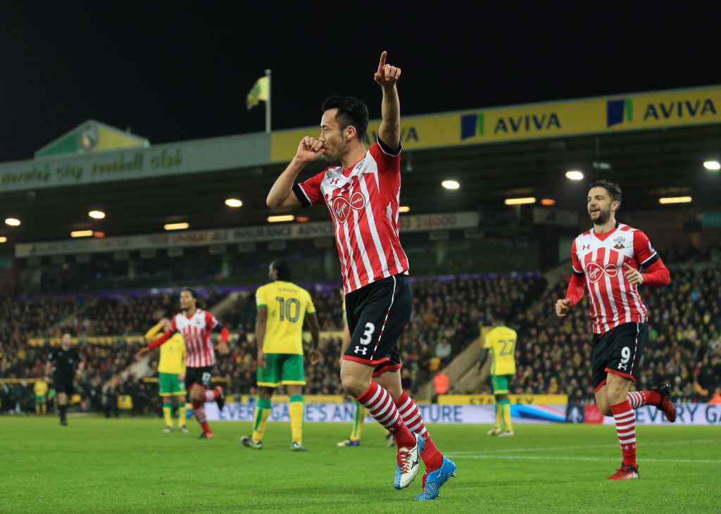 NORWICH, ENGLAND - JANUARY 07:  Maya Yoshida of Southampton celebrates after scoring his sides second goal during the Emirates FA Cup Third Round match between Norwich City and Southampton at Carrow Road on January 7, 2017 in Norwich, England.  (Photo by Stephen Pond/Getty Images)