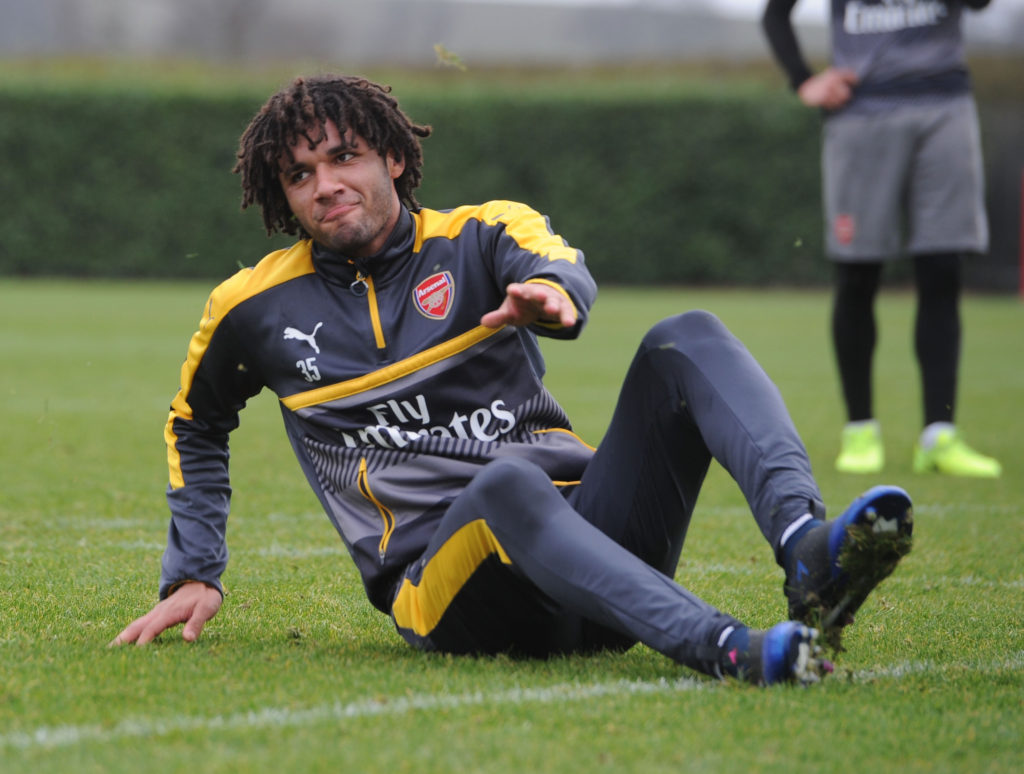 ST ALBANS, ENGLAND - FEBRUARY 19: Mohamed Elneny of Arsenal during a training session on February 19, 2017 in St Albans, England. (Photo by Stuart MacFarlane/Arsenal FC via Getty Images)