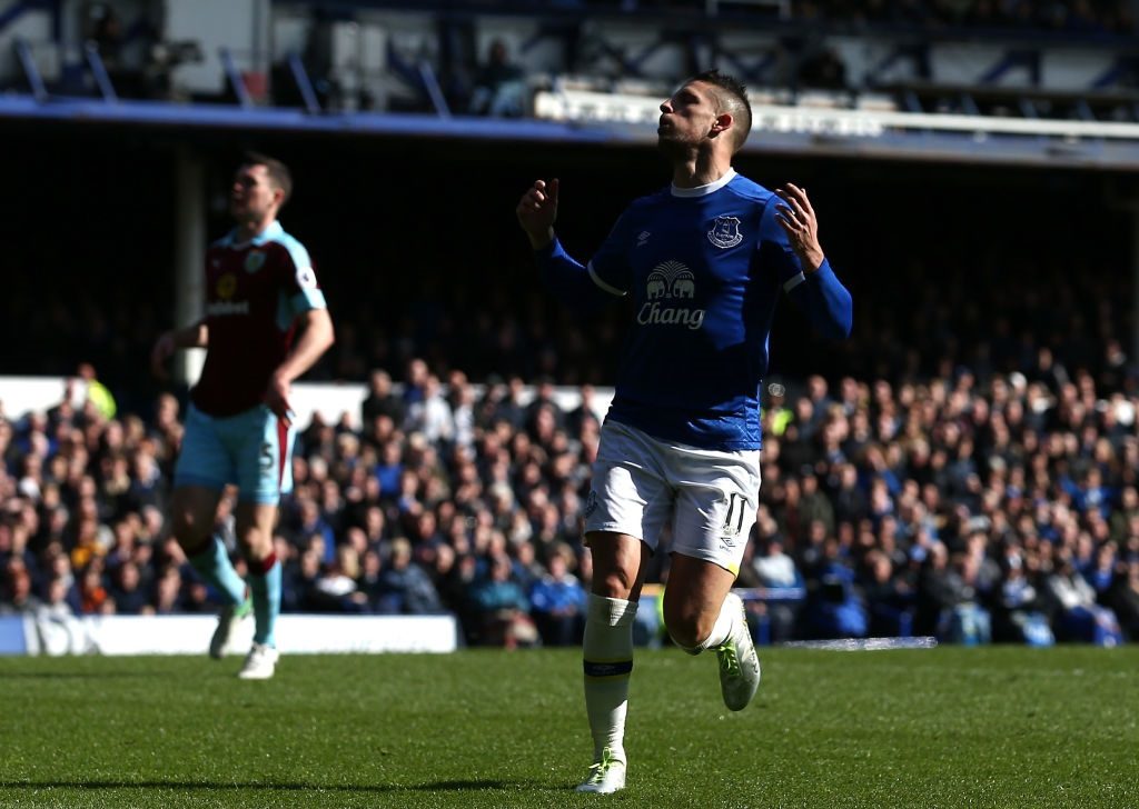 during the Premier League match between Everton and Burnley at Goodison Park on April 15, 2017 in Liverpool, England.