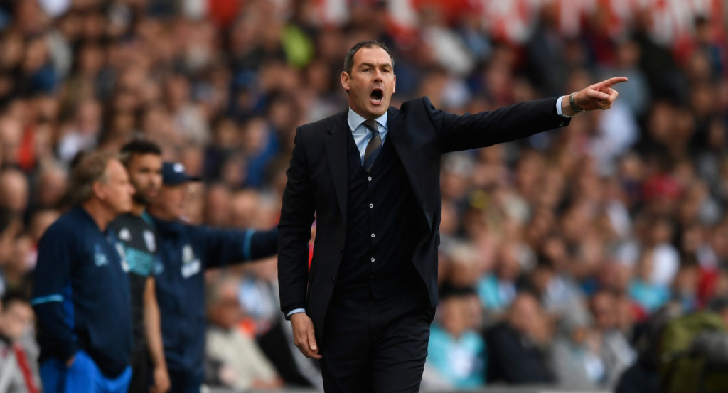 SWANSEA, WALES - MAY 21:  Swansea head coach Paul Clement reacts during the Premier League match between Swansea City and West Bromwich Albion at Liberty Stadium on May 21, 2017 in Swansea, Wales.  (Photo by Stu Forster/Getty Images)